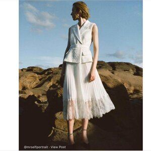 Self-Portrait Lace-Trimmed Bouclé & Chiffon Midi Dress – Size 2